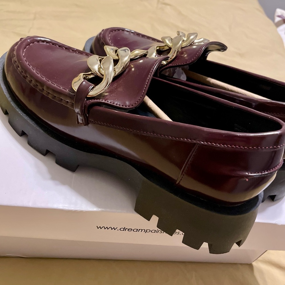 Dream Pairs Burgundy Loafers with Gold Accent